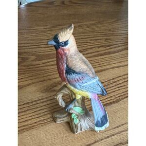 Lefton Ceramic Bird Figurine Waxwing On Branch Home Office Decor Bird Lovers